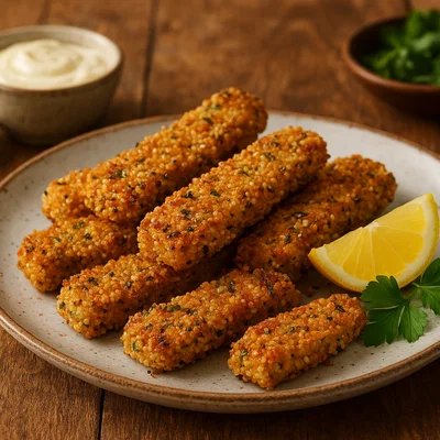 Knusprige Quinoa-Fischstäbchen aus dem Ofen