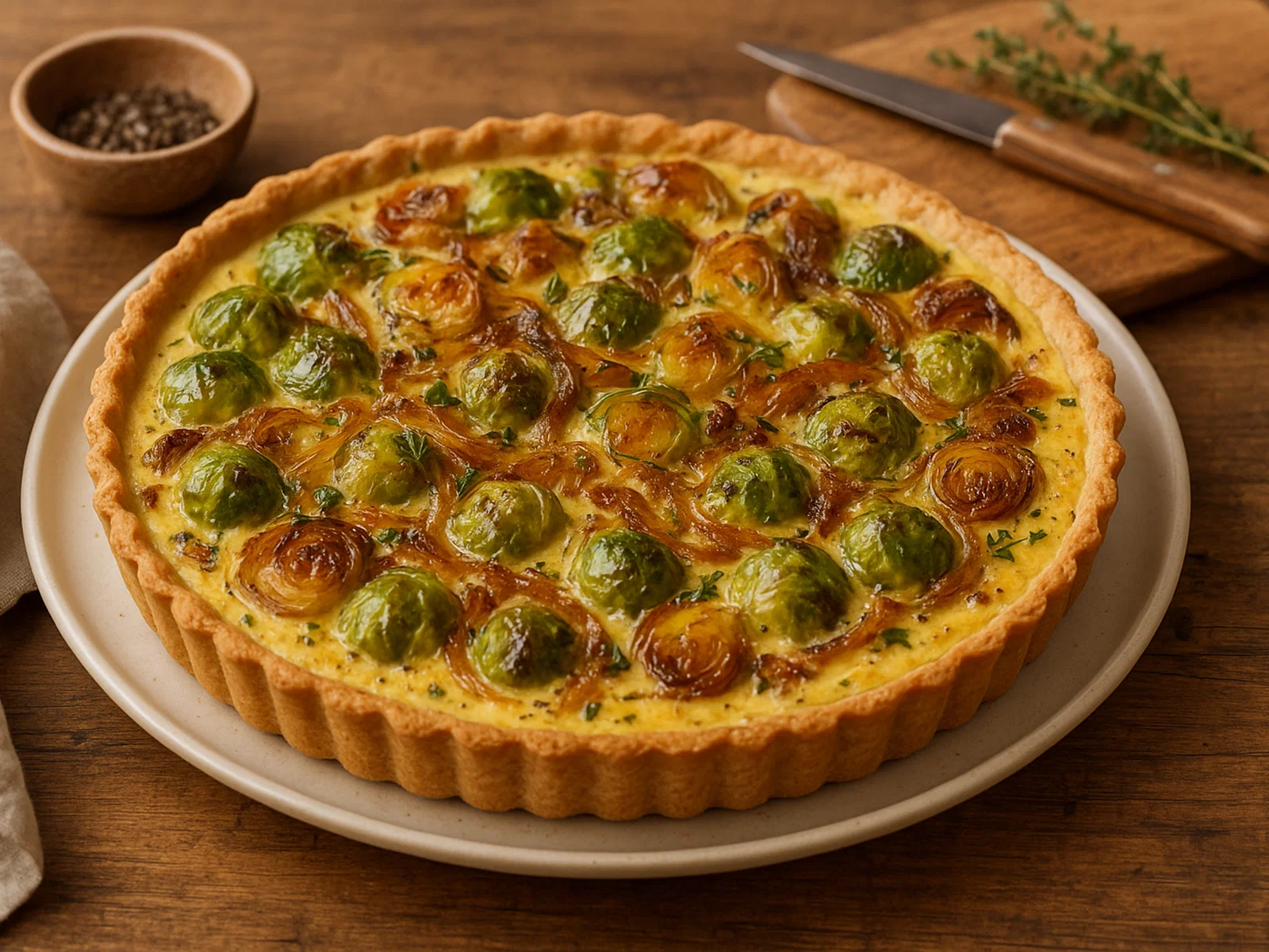 Rosenkohl-Tarte mit karamellisierten Zwiebeln