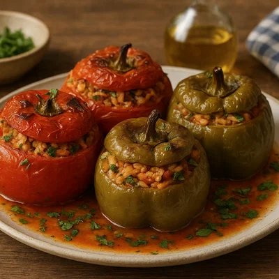 Griechische Gemista – gefüllte Tomaten und Paprika mit Reis