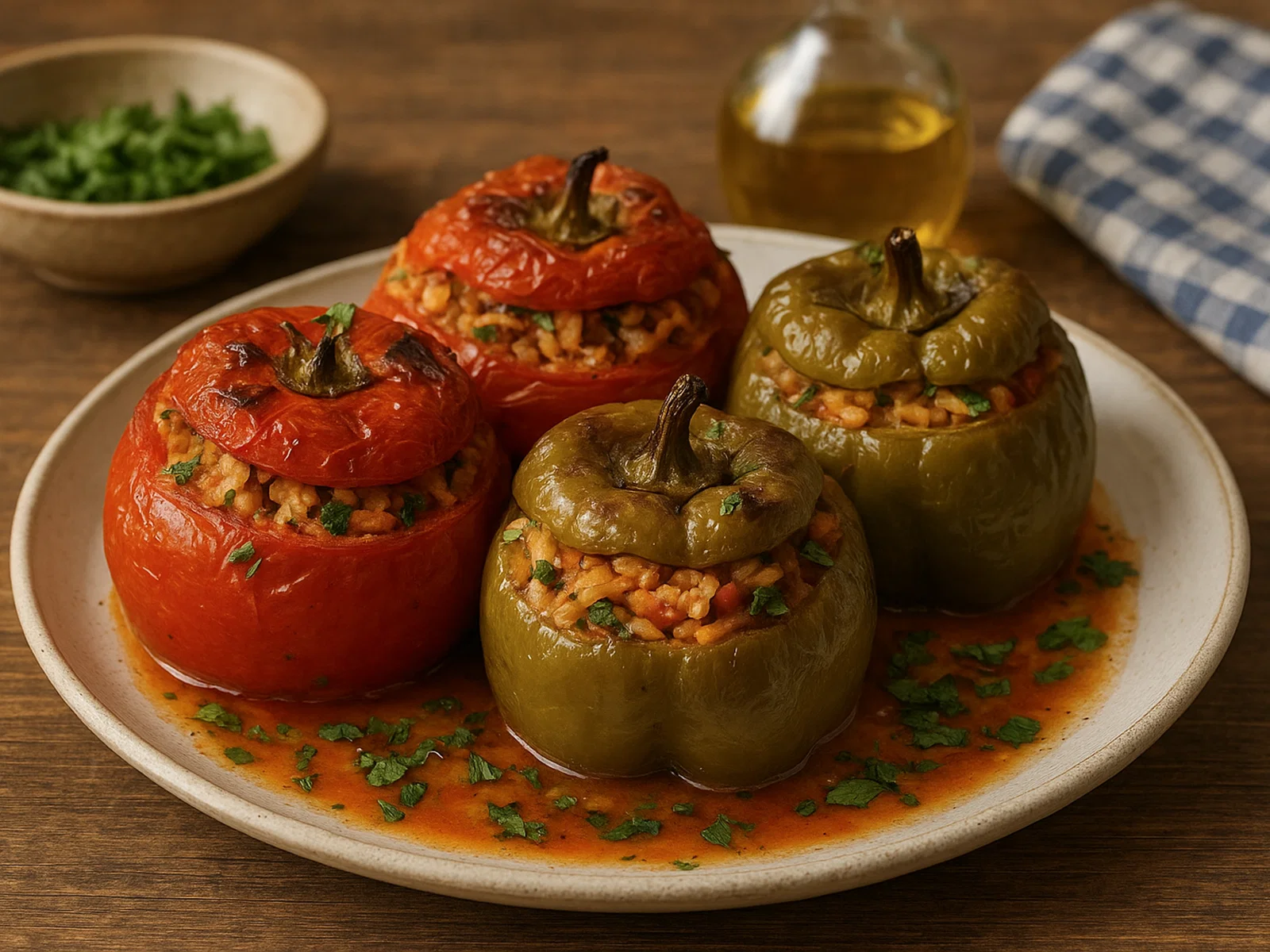 Griechische Gemista – gefüllte Tomaten und Paprika mit Reis