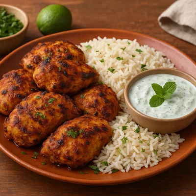 Shaiyah – Orientalisch mariniertes Hähnchen mit Basmati-Reis und Joghurt-Minz-Sauce