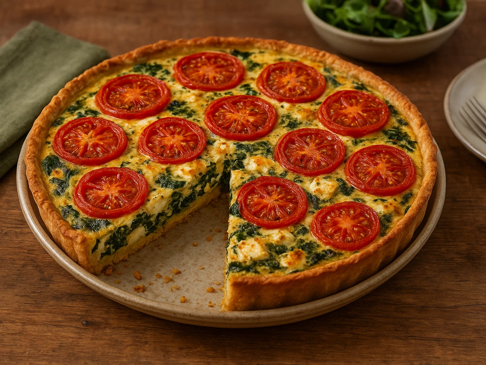 Tomaten-Quiche mit Feta und Spinat