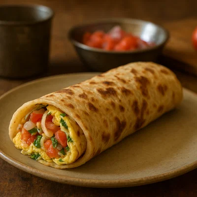 Ugandischer Rolex (Chapati-Rolle mit Omelett und Gemüse)