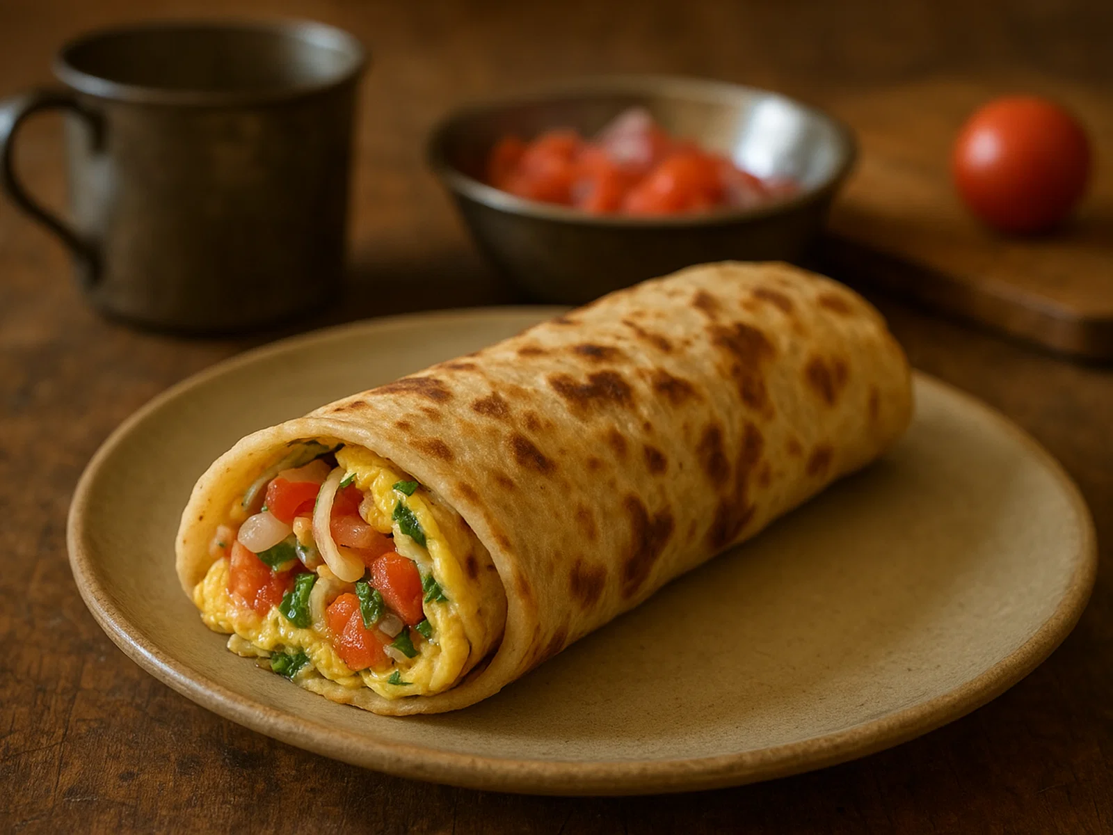 Ugandischer Rolex (Chapati-Rolle mit Omelett und Gemüse)