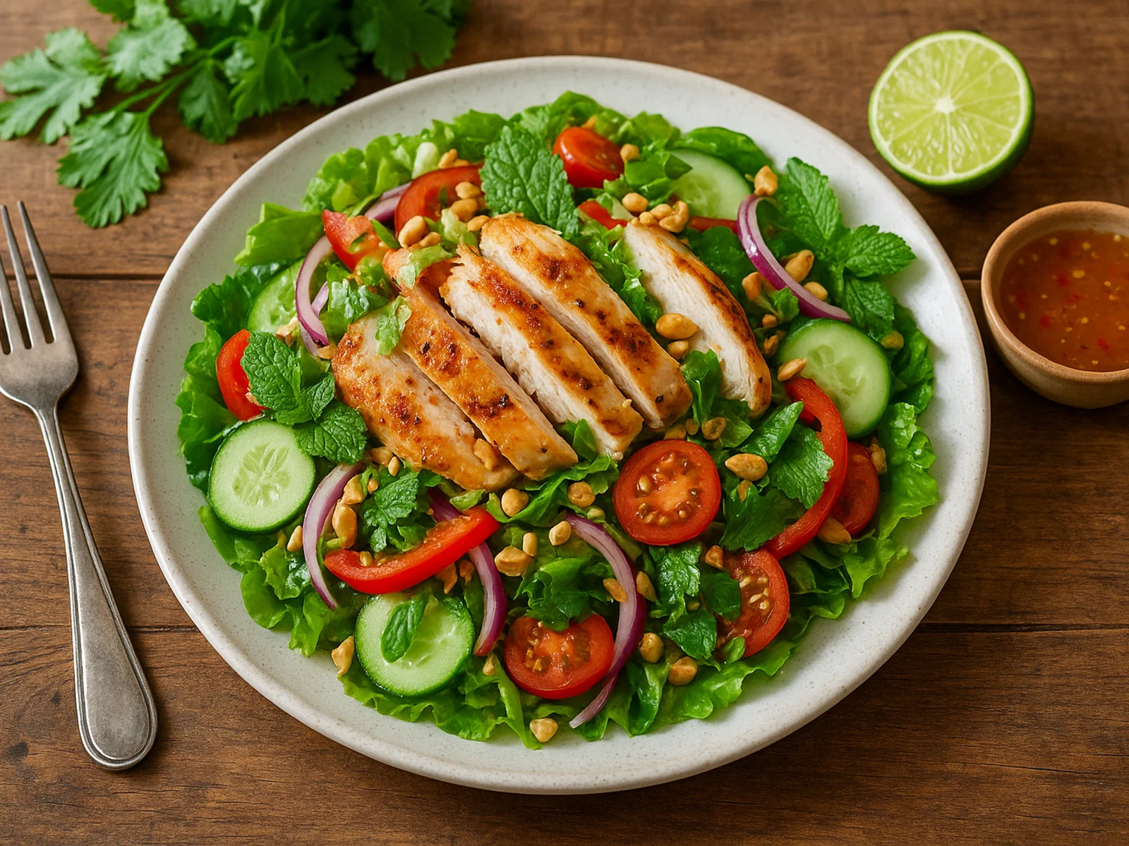 Thailändischer Hähnchensalat mit Limetten-Chili-Dressing