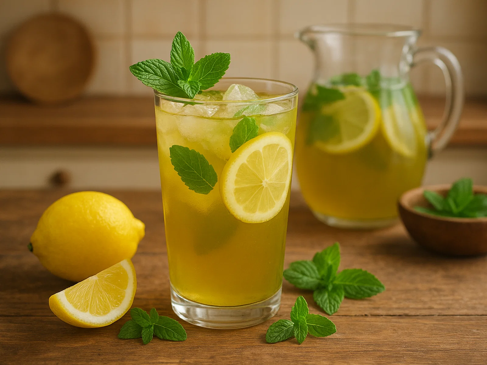 Erfrischende Grüne-Tee-Limonade mit Zitrone und Minze
