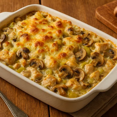 Hähnchenauflauf mit Pilzen und Lauch