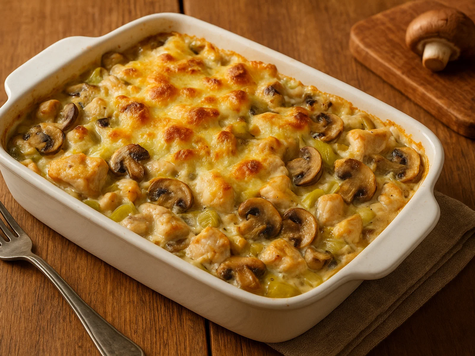 Hähnchenauflauf mit Pilzen und Lauch