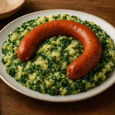 Niederländischer Stamppot mit Kartoffeln, Grünkohl und Rookworst