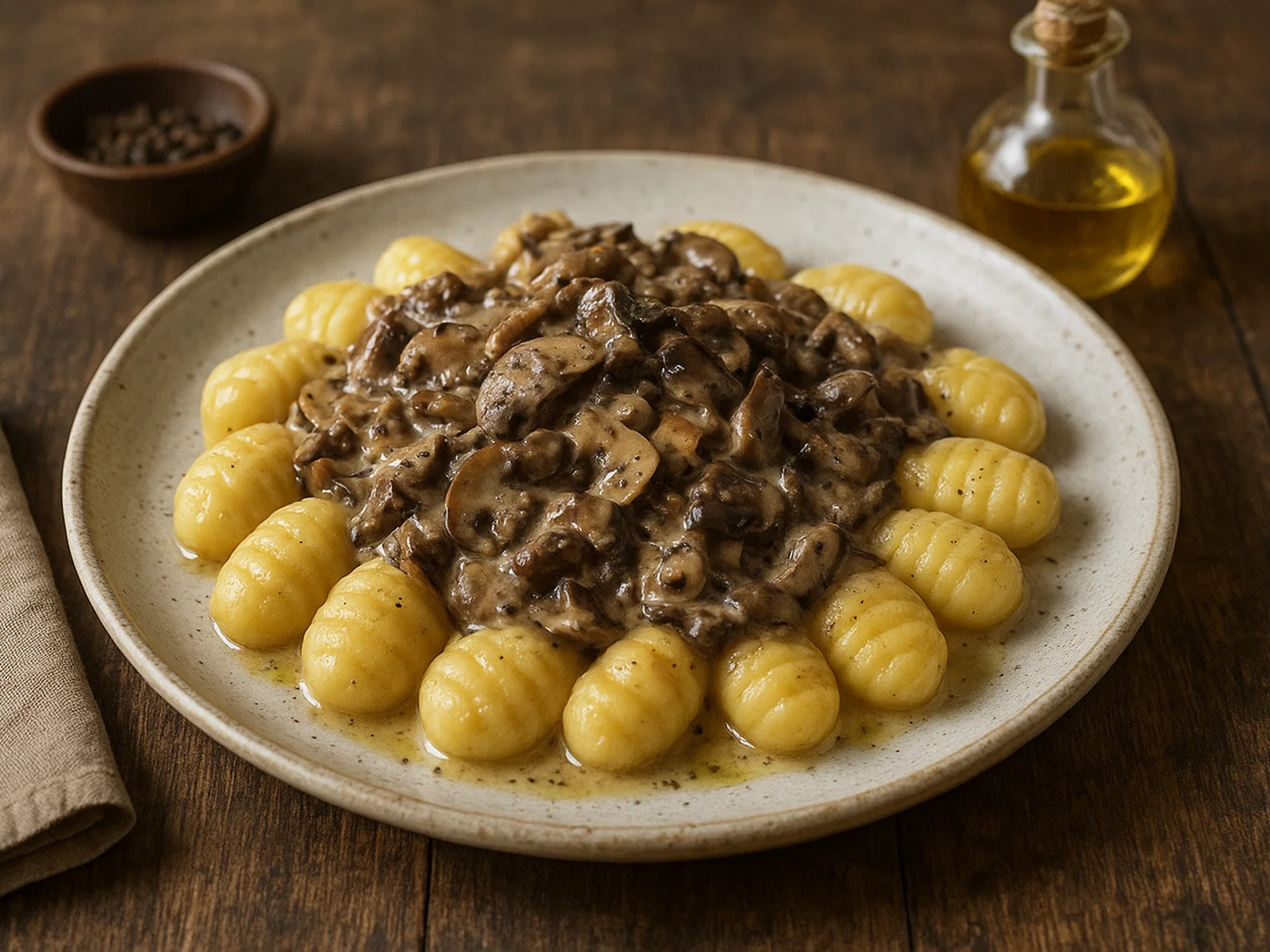 Gnocchi mit cremigem Pilzragout und Trüffelöl
