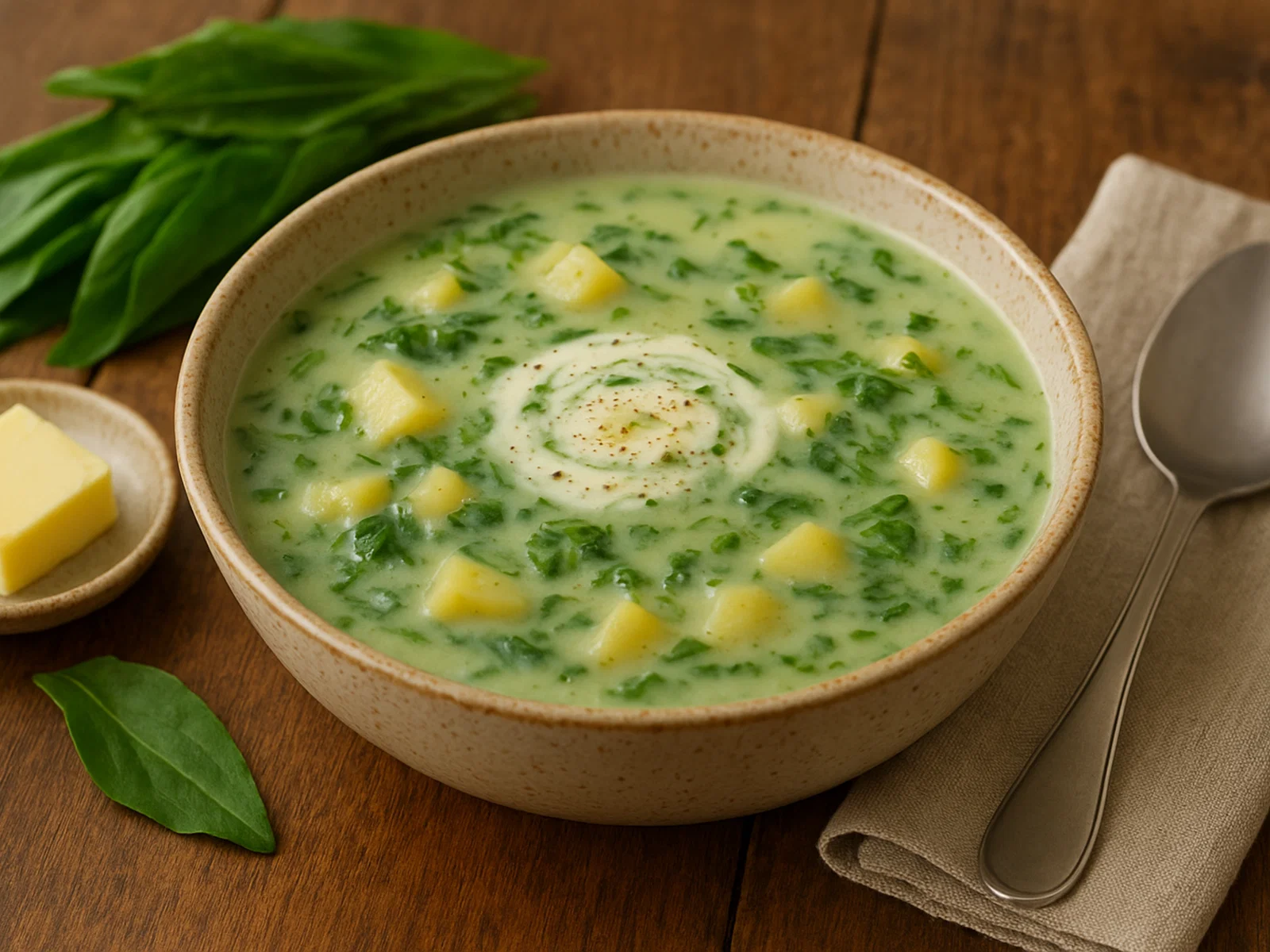 Cremige Sauerampfersuppe mit Kartoffeln