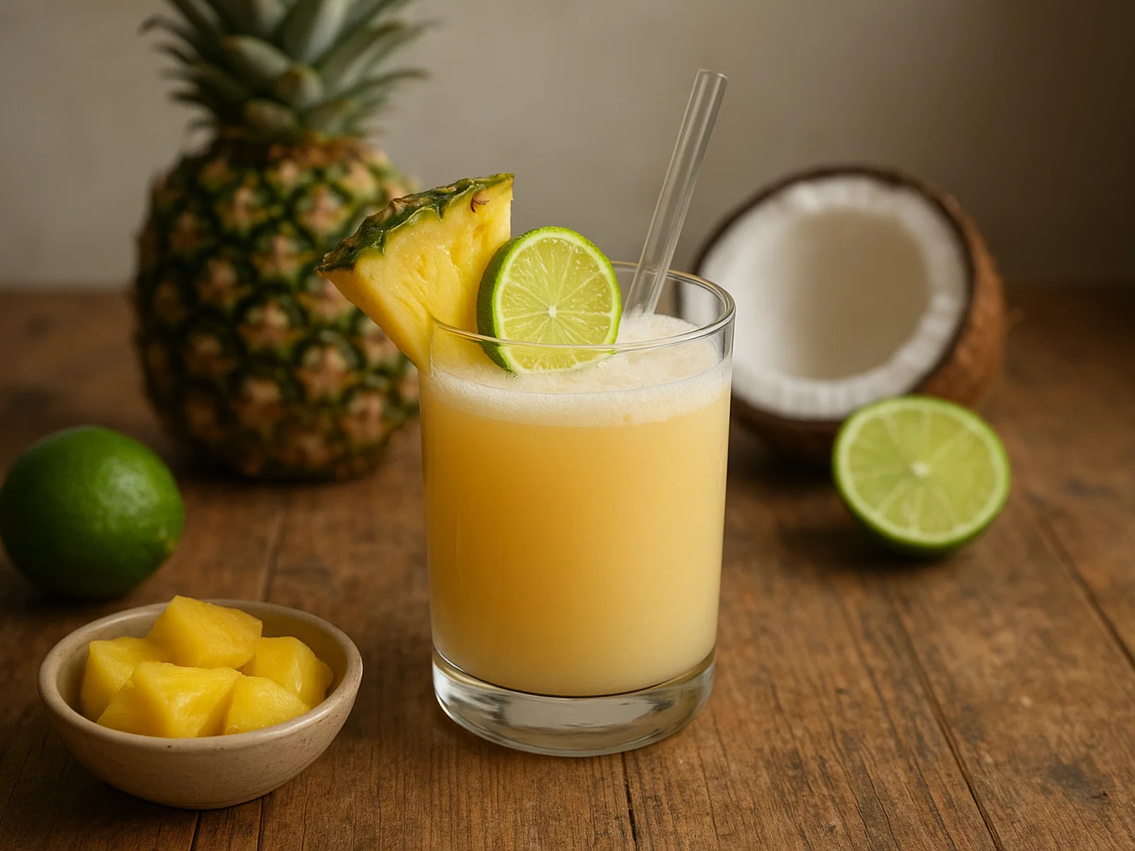 Tropischer Ananas-Punsch mit Kokos und Limette