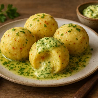 Pikante Käse-Kartoffel-Knödel mit Kräuterbutter