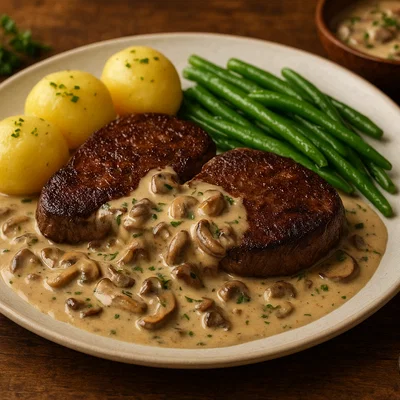 Elchsteak mit cremiger Waldpilzsauce