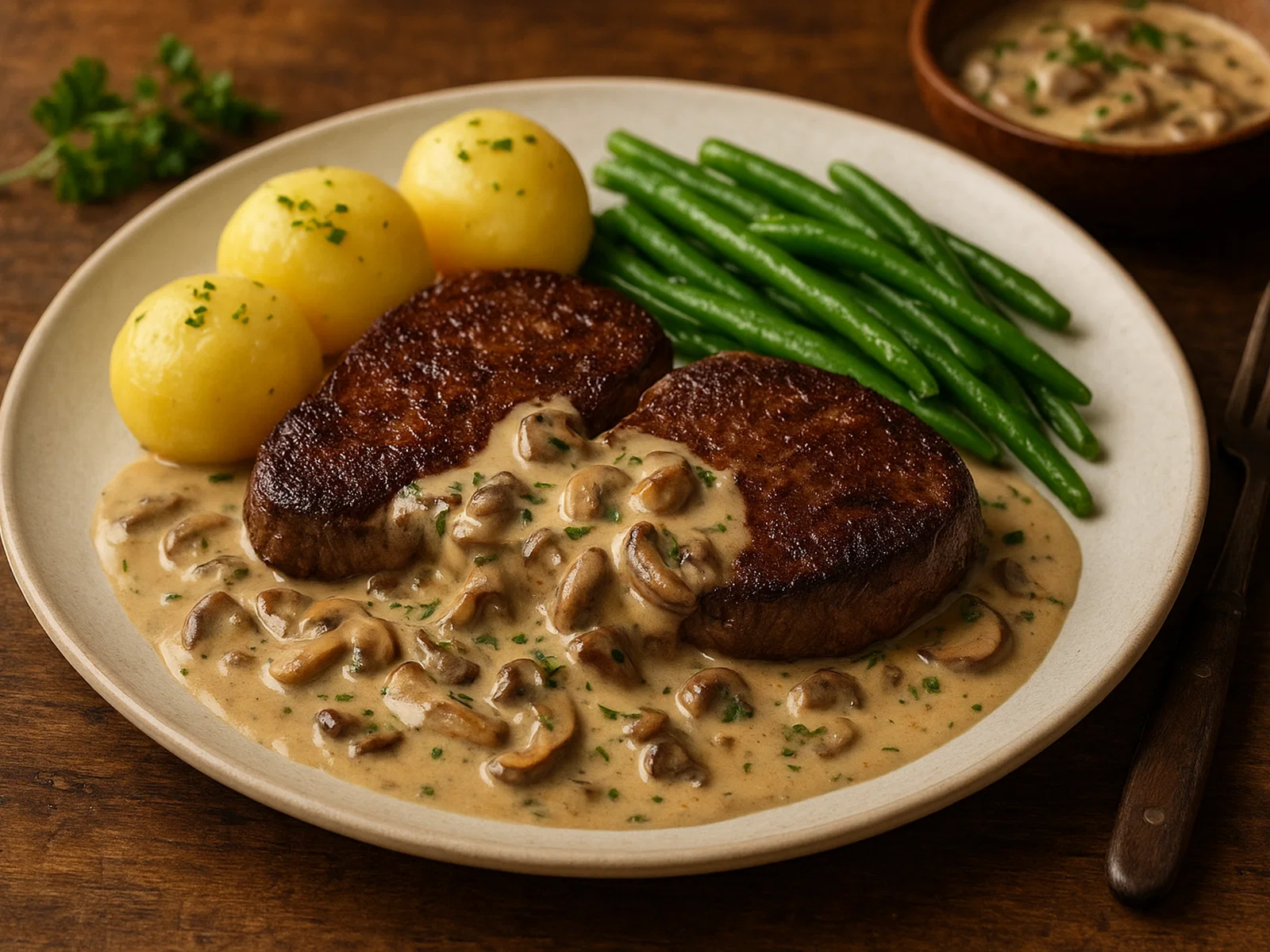 Elchsteak mit cremiger Waldpilzsauce