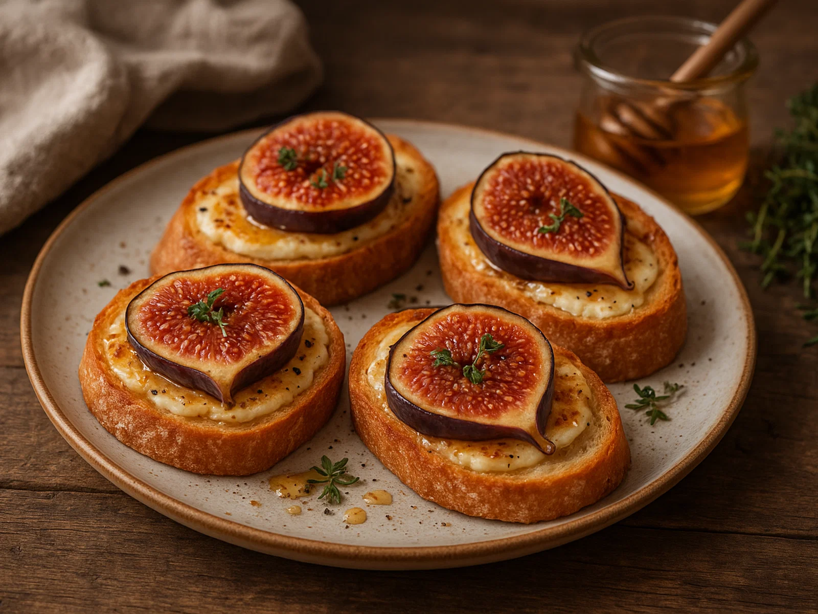 Karamellisierte Ziegenkäse-Crostini mit Feigen