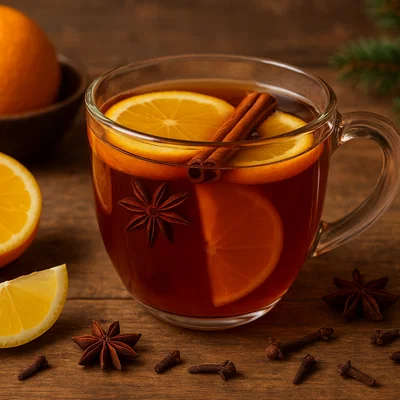 Alkoholfreier Weihnachtspunsch mit Zitrusfrüchten und Gewürzen