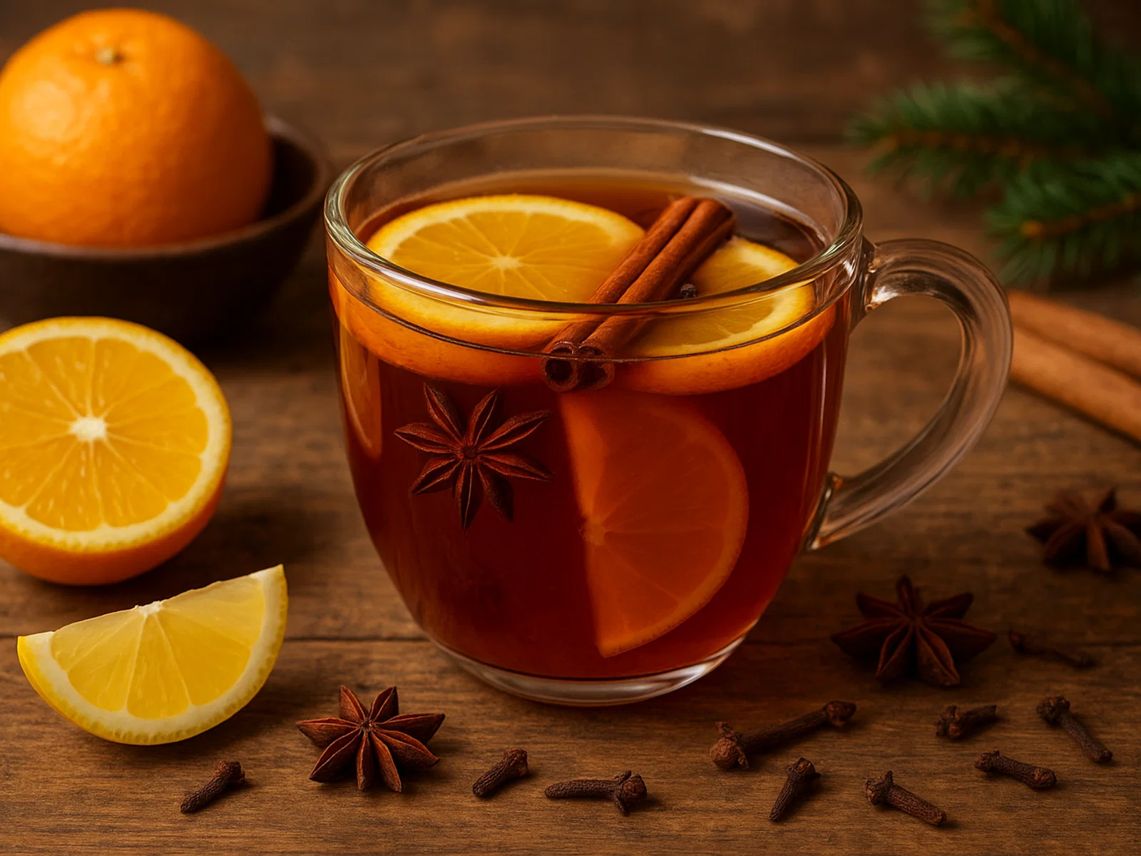 Alkoholfreier Weihnachtspunsch mit Zitrusfrüchten und Gewürzen
