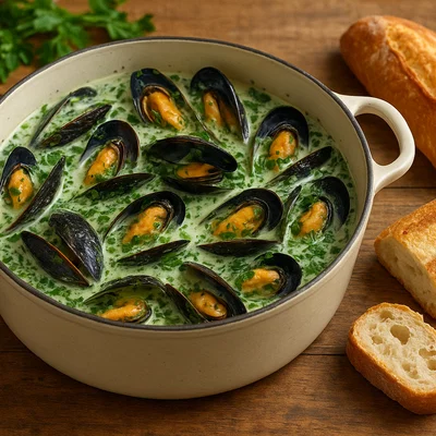 Grüner Muscheltopf mit Kräuter-Weißweinsud