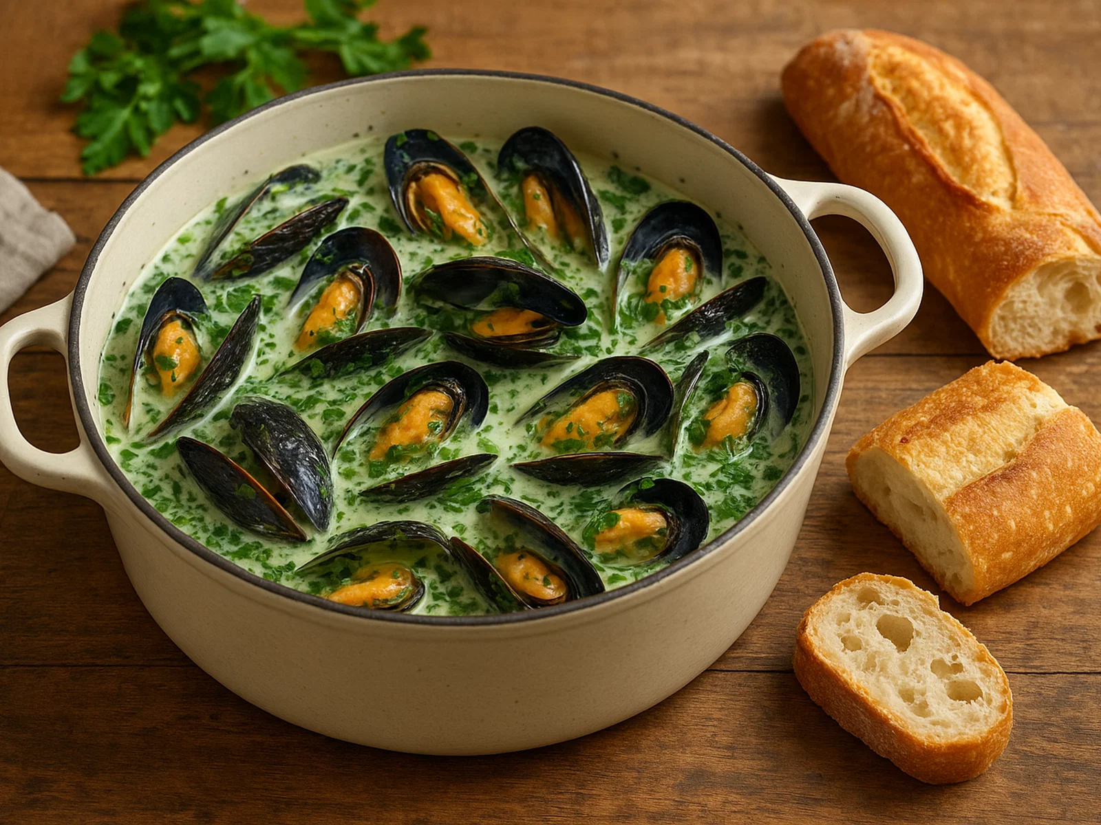 Grüner Muscheltopf mit Kräuter-Weißweinsud