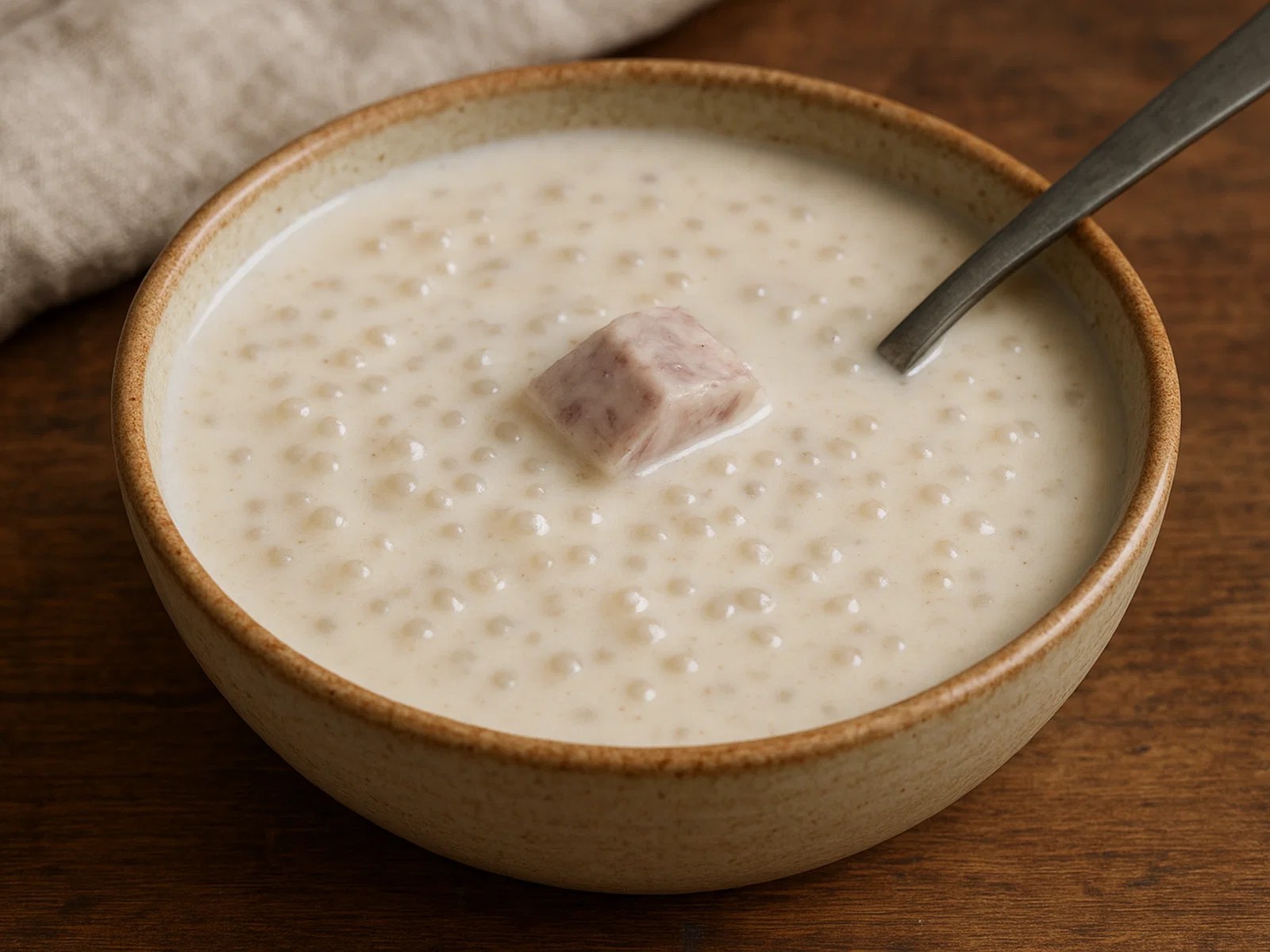 Cremige Taro-Tapioka-Suppe mit Kokosmilch