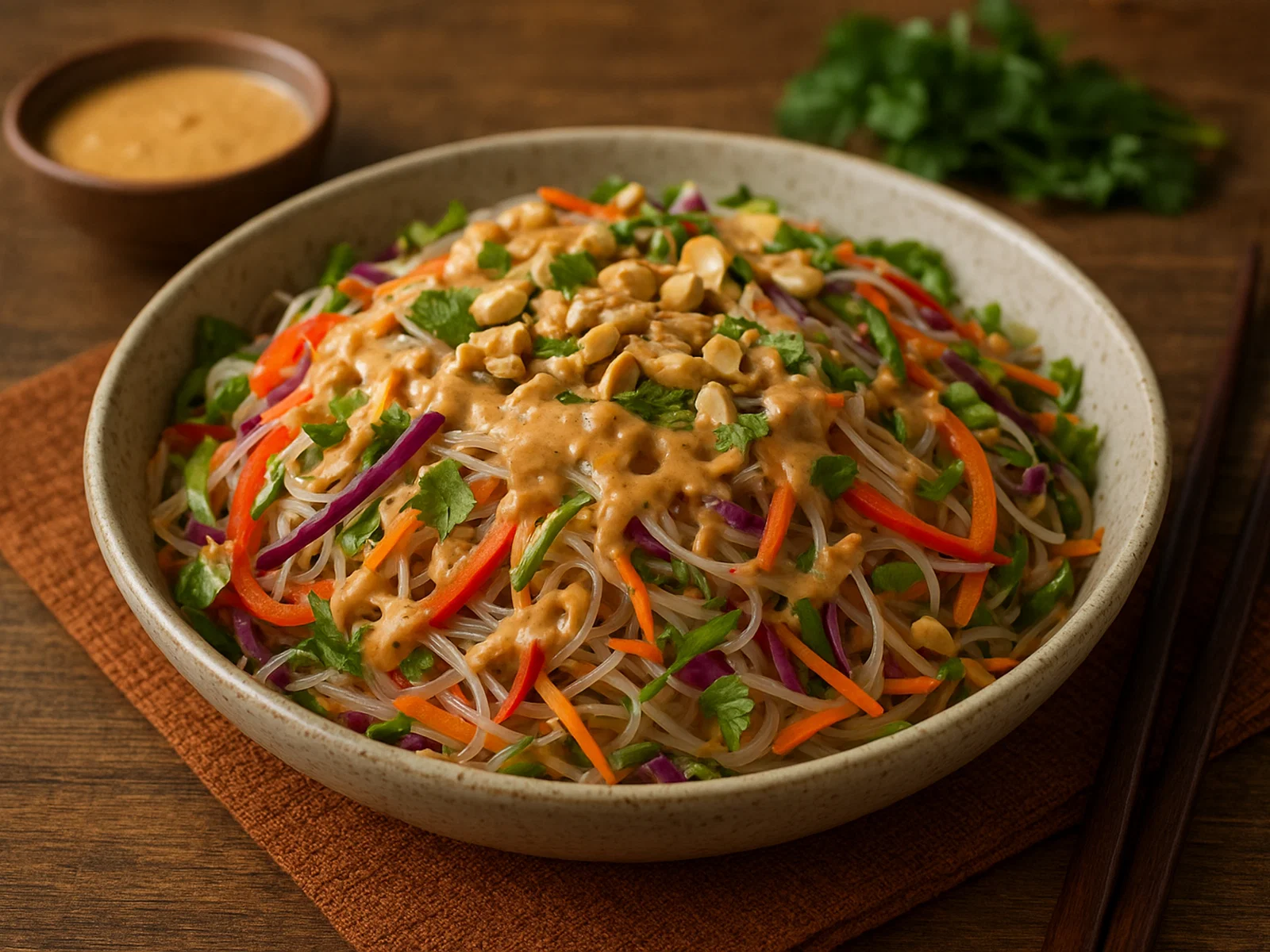 Asiatischer Glasnudelsalat mit cremiger Erdnusssauce
