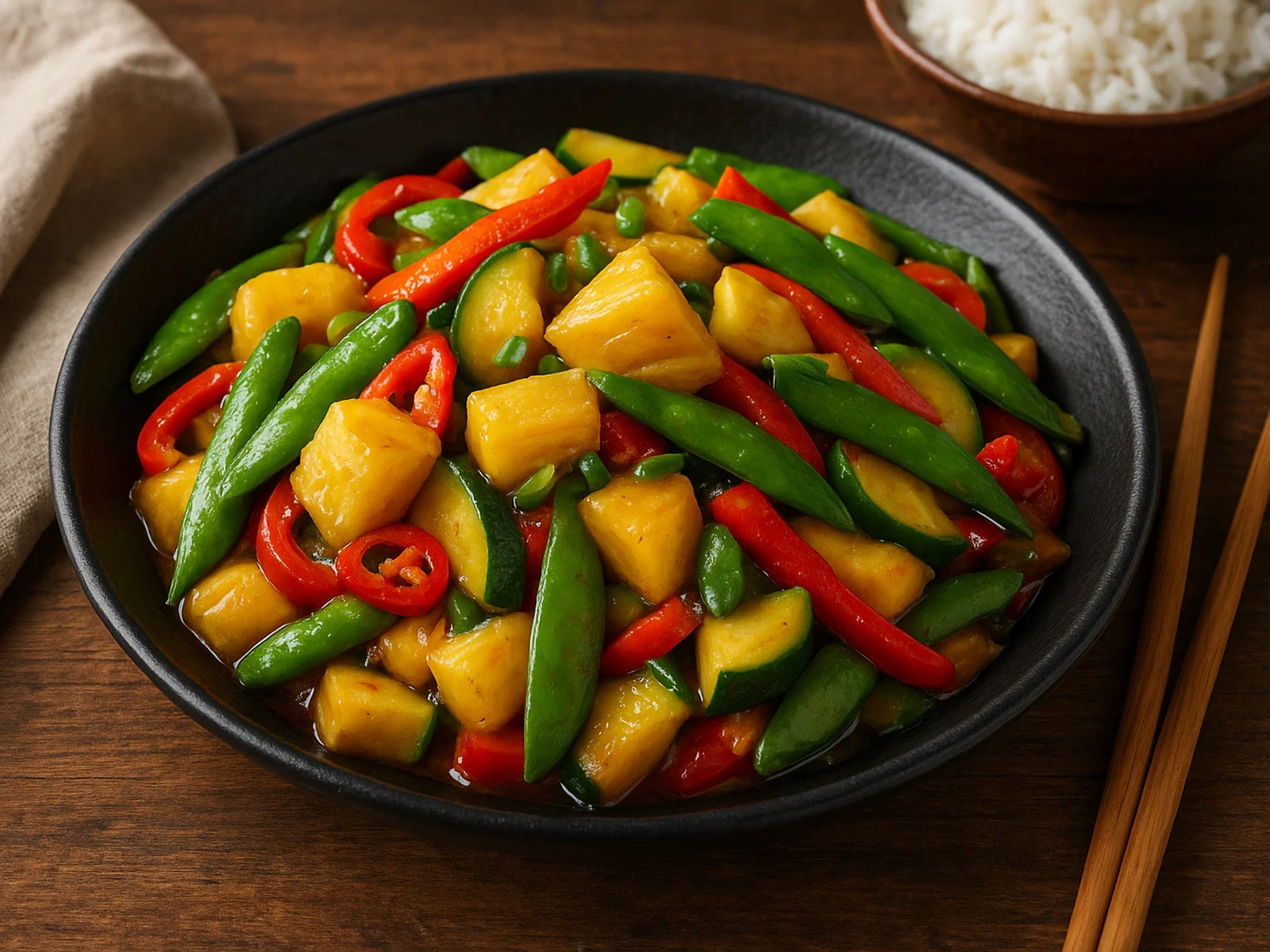 Stir-Fry mit tropischem Gemüse und Ananas