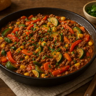 Herzhafte Hackfleisch-Pfanne mit buntem Gemüse