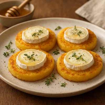Polenta-Taler mit Ziegenkäse und Honig