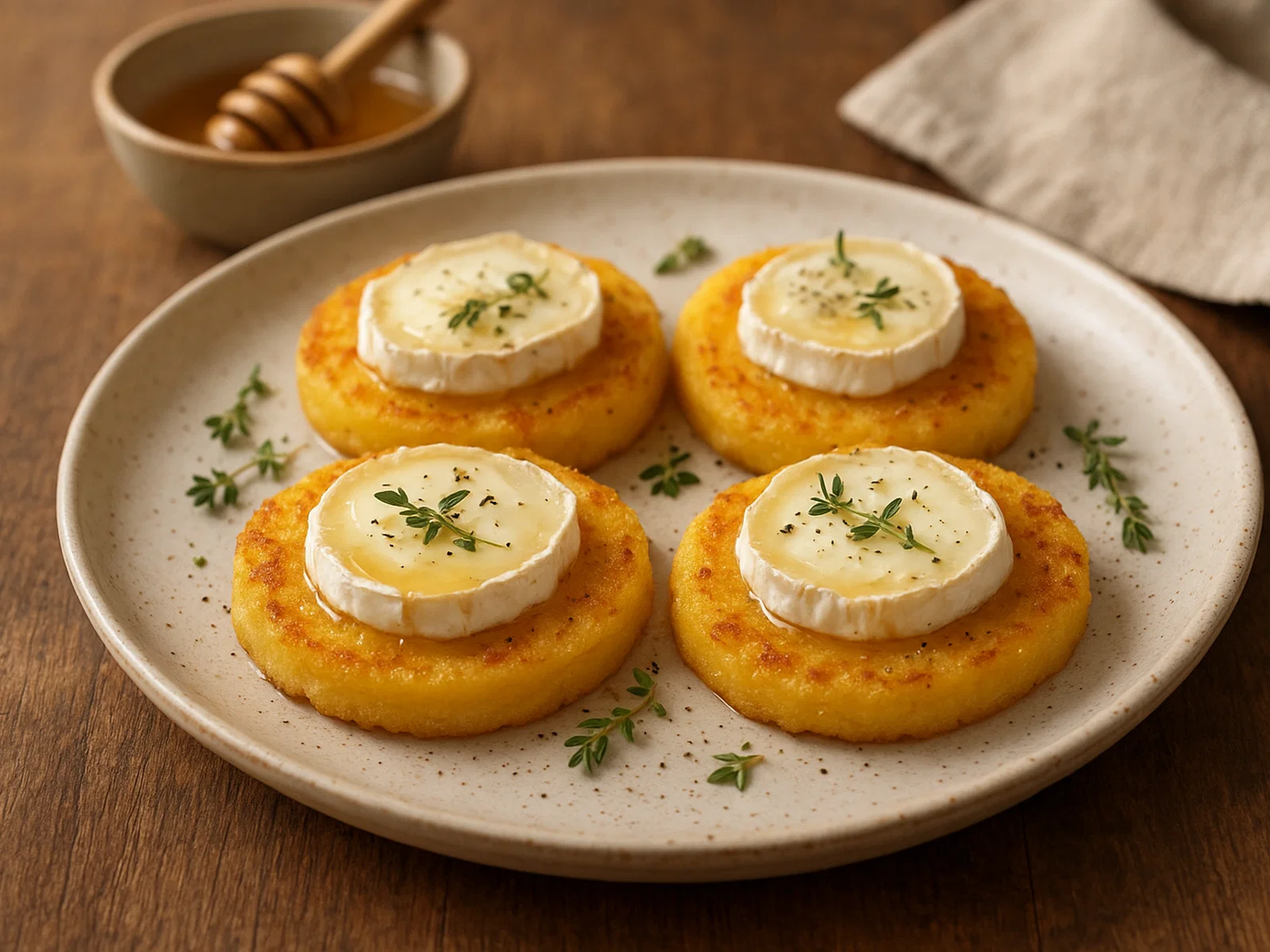 Polenta-Taler mit Ziegenkäse und Honig