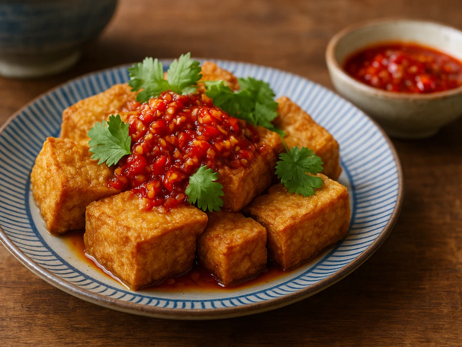 Stinky Tofu (臭豆腐) mit Knoblauch-Chili-Sauce