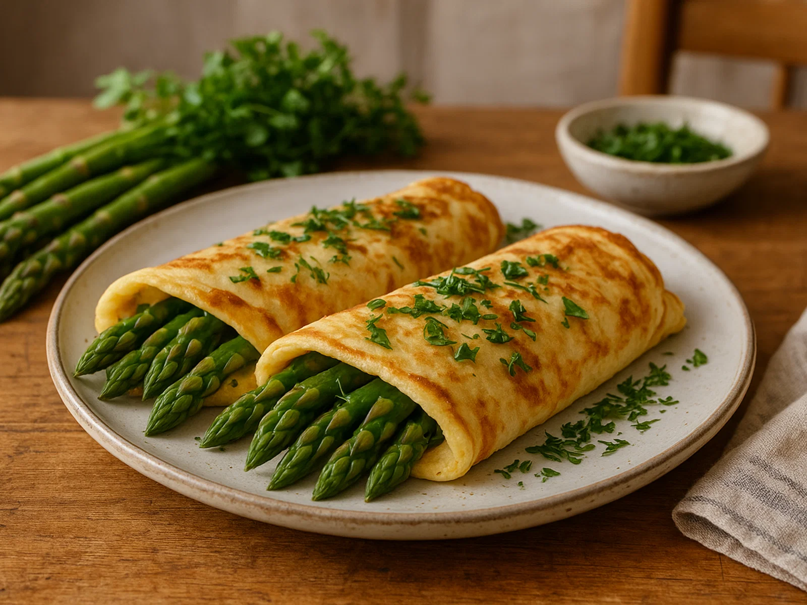 Spargel-Pfannkuchen mit frischen Kräutern