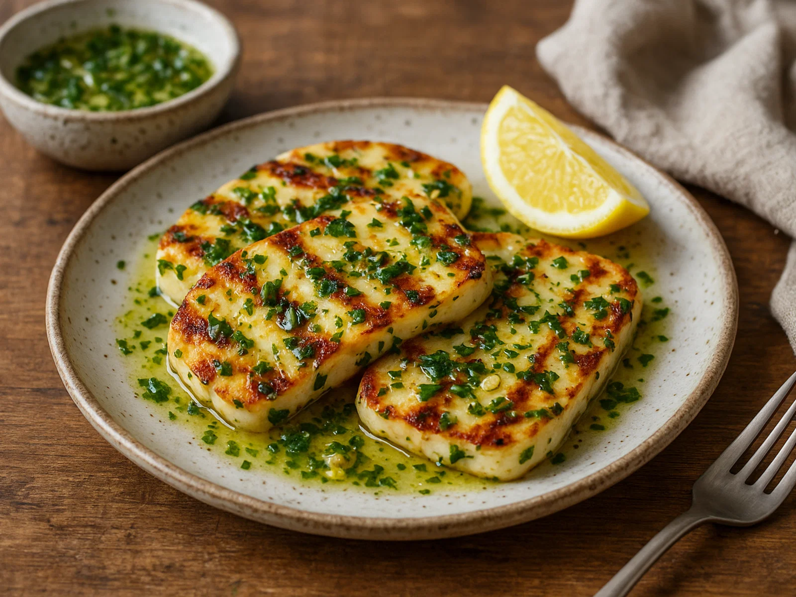 Gegrillter Halloumi mit Zitronen-Kräuter-Marinade