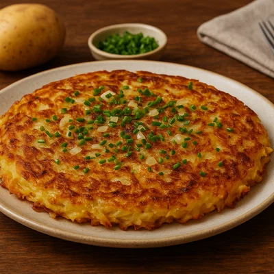 Klassische Kartoffel-Rösti mit Zwiebeln und Schnittlauch