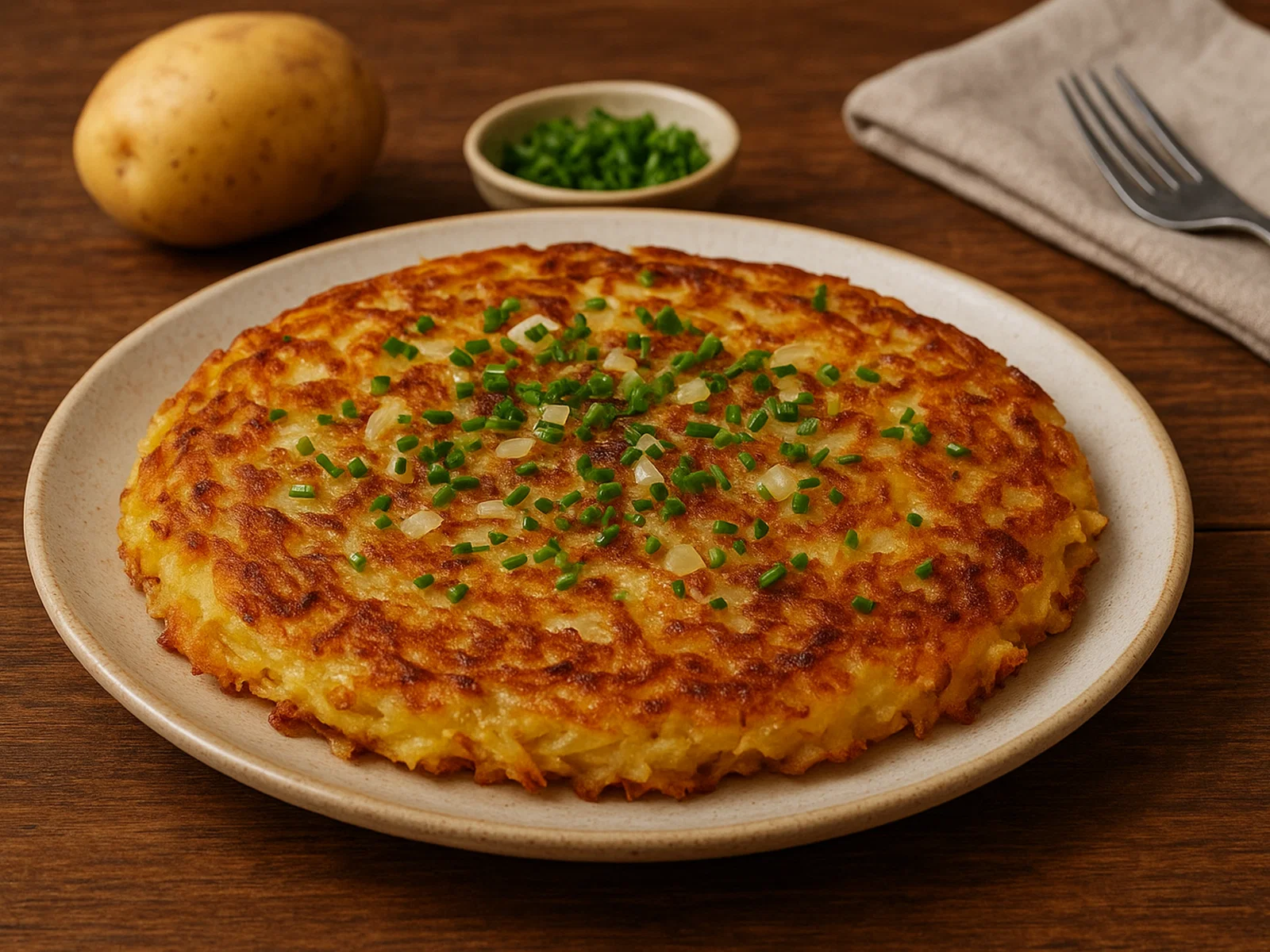 Klassische Kartoffel-Rösti mit Zwiebeln und Schnittlauch