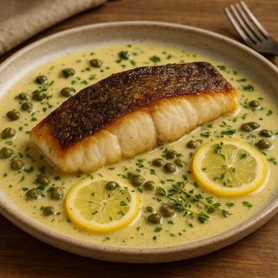 Gebratener Heilbutt mit Kapernbutter