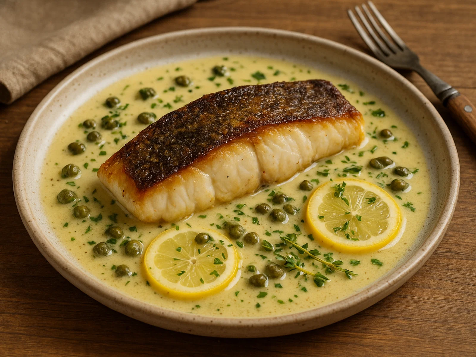 Gebratener Heilbutt mit Kapernbutter