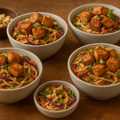 Asiatische Nudelsalat-Snacks mit Erdnuss-Tofu