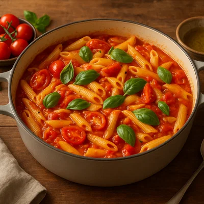 One-Pot Pasta mit Tomaten und Basilikum