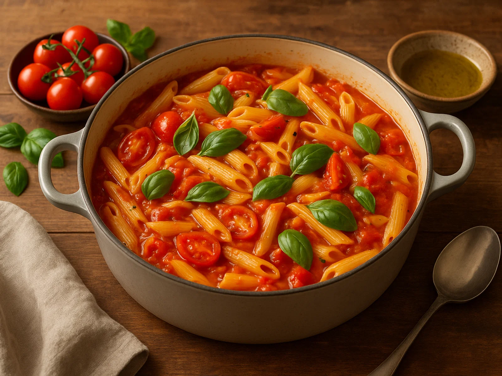 One-Pot Pasta mit Tomaten und Basilikum