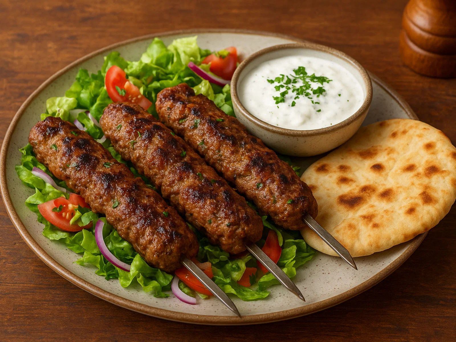 Bosanski Kebab mit Joghurtsauce und Fladenbrot