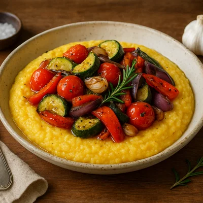 Cremige Polenta mit gebratenem mediterranen Gemüse