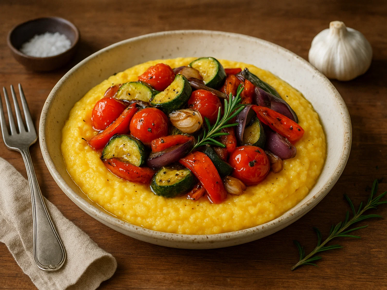 Cremige Polenta mit gebratenem mediterranen Gemüse