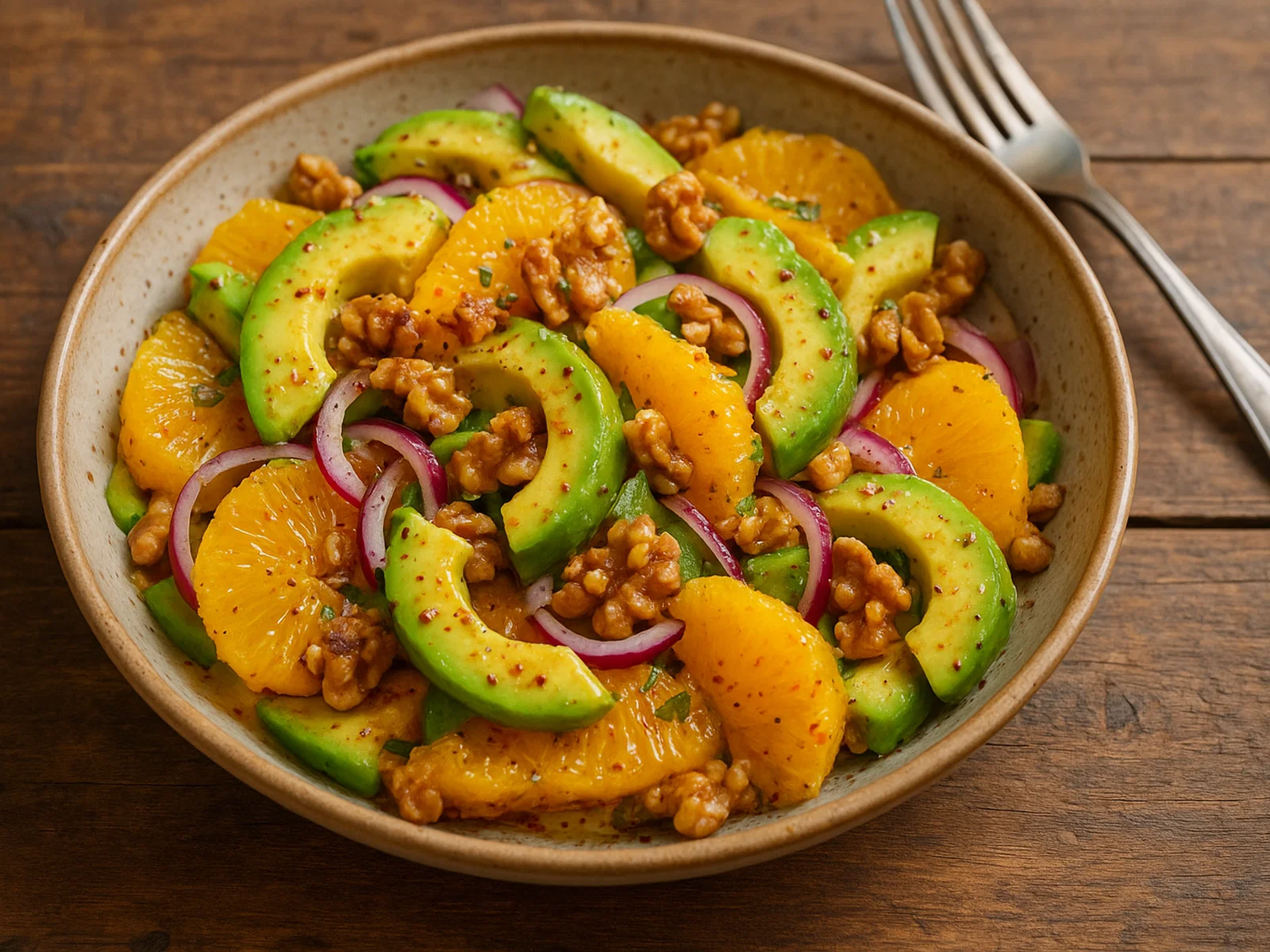 Siswati Salat mit Orangen, Nüssen und würziger Vinaigrette