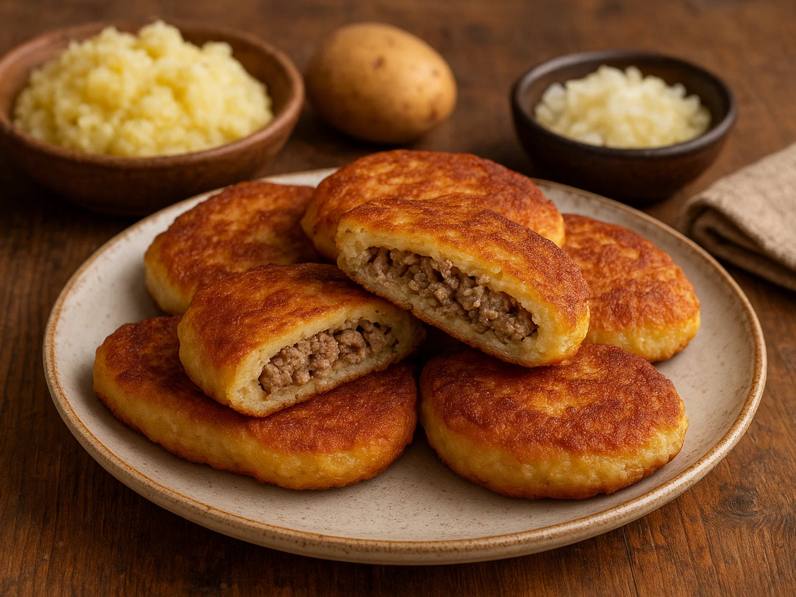 Žemaičių blynai – Samogitische Kartoffelpfannkuchen mit Fleischfüllung