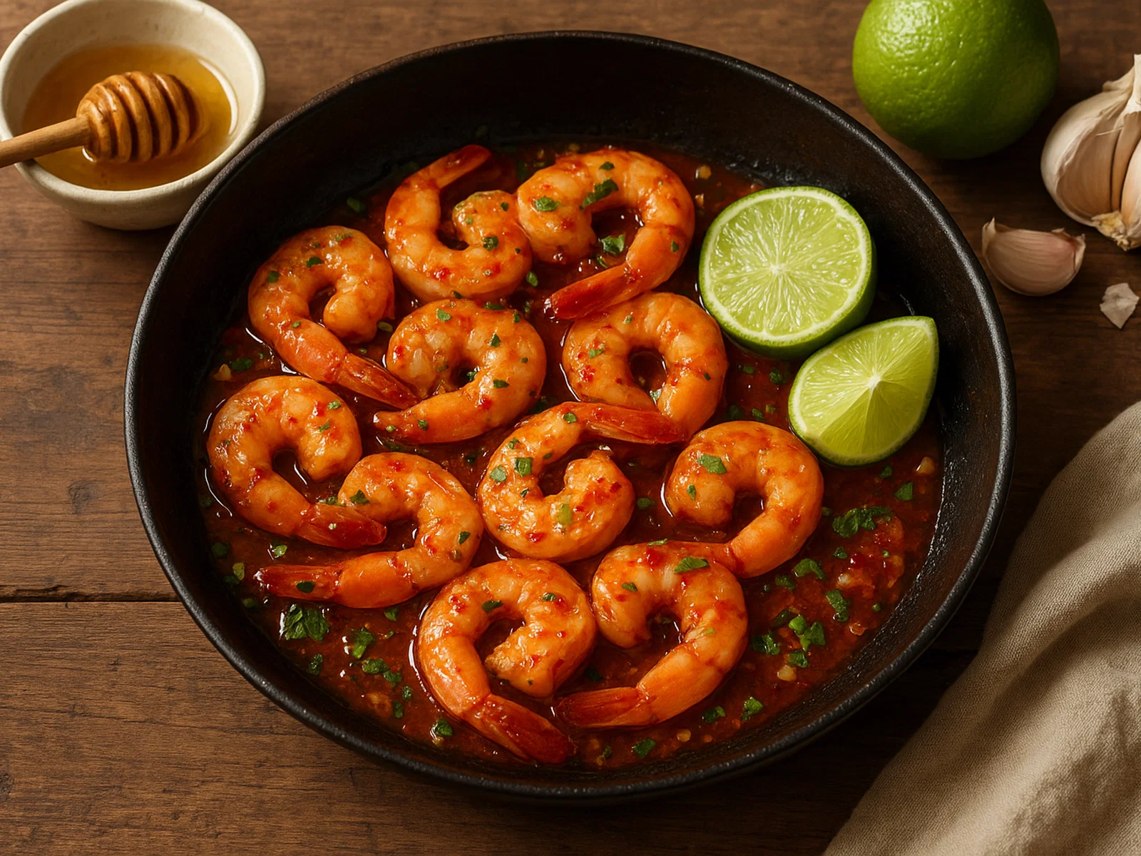 Chili-Limetten-Garnelen aus der Pfanne