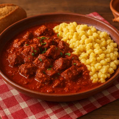 Ungarisches Pörkölt (traditioneller Paprika-Fleischeintopf)