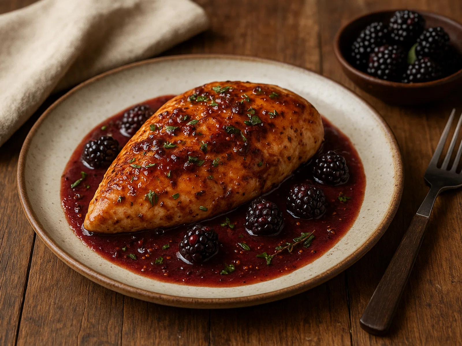 Brombeer-Senf-Hühnchen mit Honignote