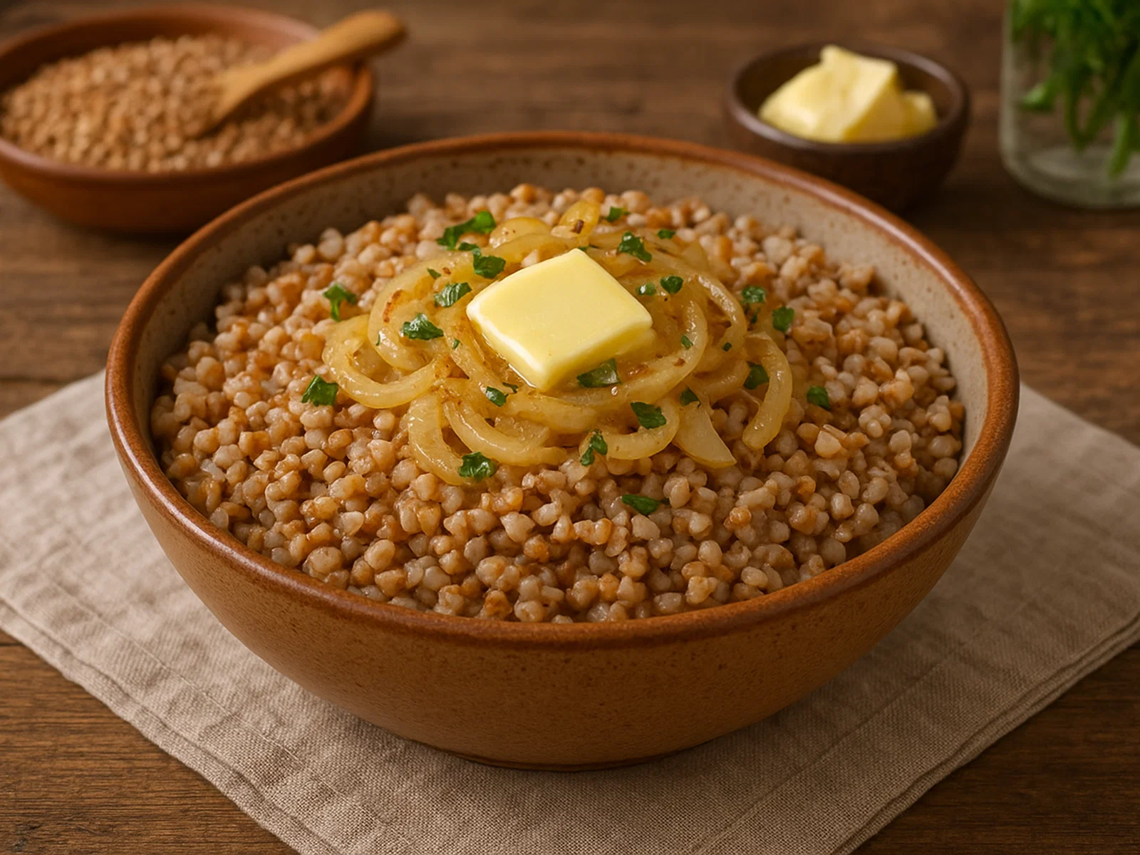 Grikių košė – Litauischer Buchweizenbrei mit Zwiebeln und Butter