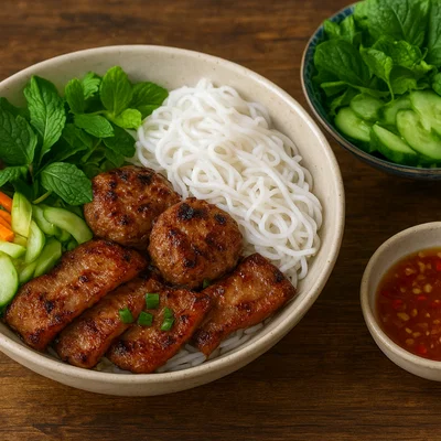 Bún Chả – Vietnamesische Reisnudeln mit gegrilltem Schweinefleisch und Nuoc Cham